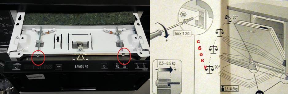 adjusting the dishwasher door