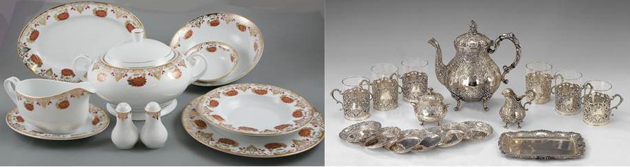 porcelain and silver dishes