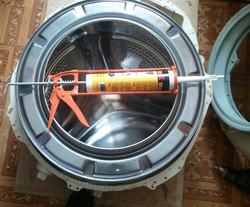 how to glue a washing machine tank