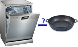 Can a cast iron frying pan be washed in the dishwasher?