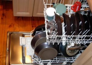 pans in a full-size dishwasher