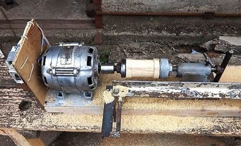 Torno de madera a partir de un motor de lavadora.