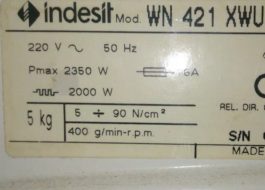 Puissance de la machine à laver Indesit