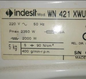 Power of the Indesit washing machine