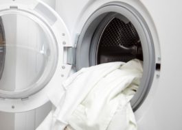 Washing a white shirt in the washing machine