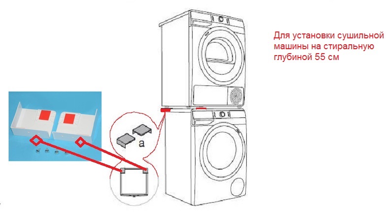 fastenings for installing the dryer on the washing machine