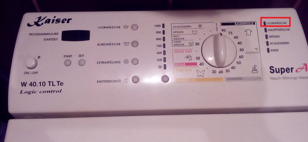 Vorwasche on various German washing machines