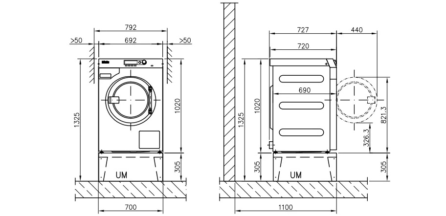 Dimensions de les màquines de càrrega frontal