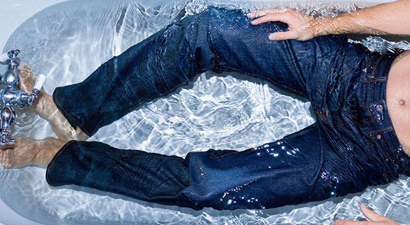 in the bathroom in jeans