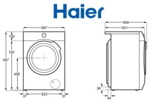 Dimensioner på Haier vaskemaskine