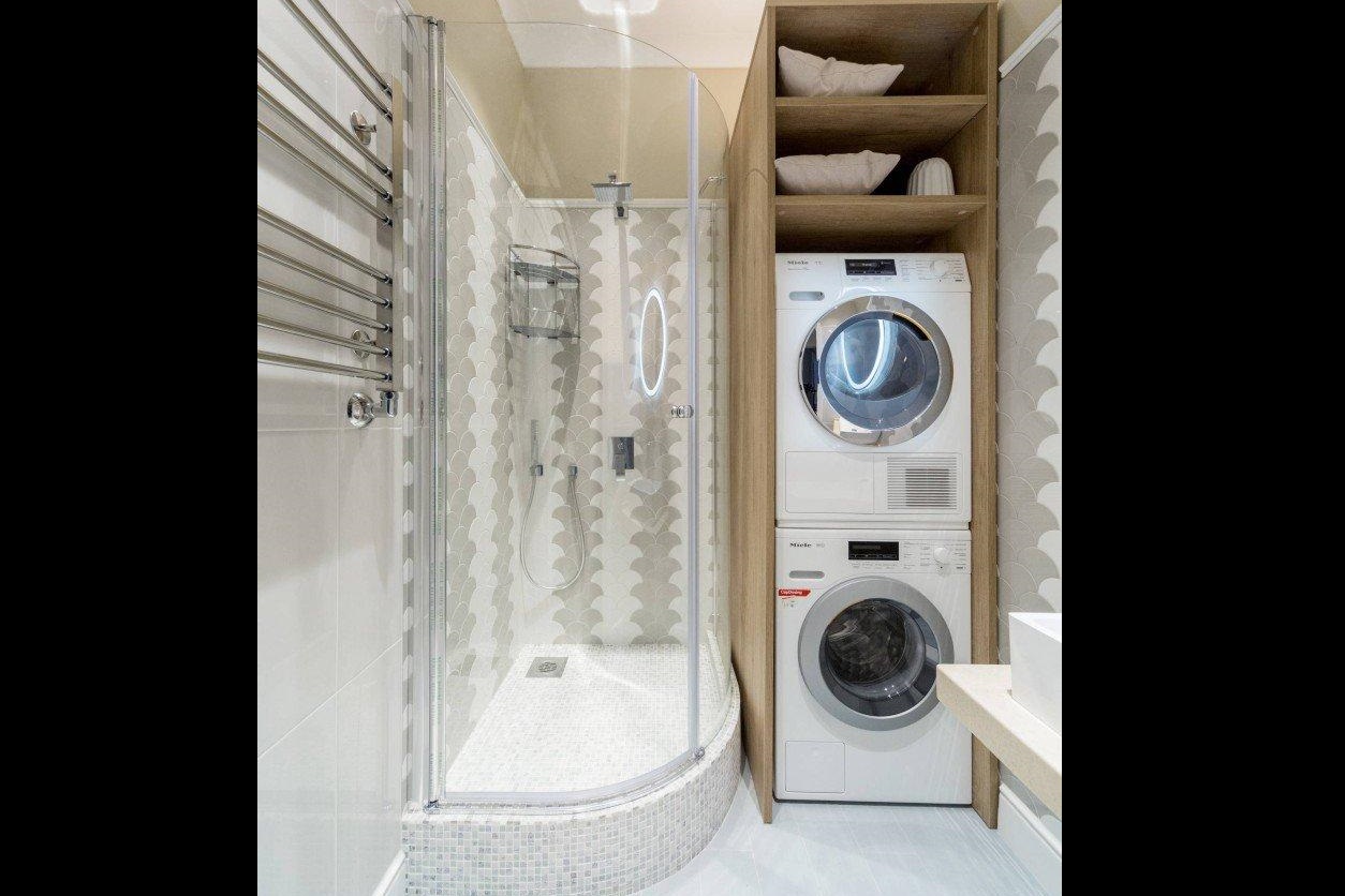 washer and dryer in shower