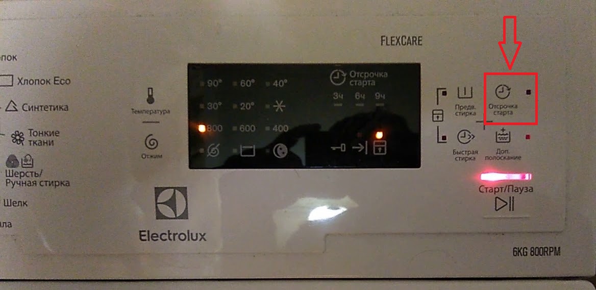 odložený štart na práčke Electrolux