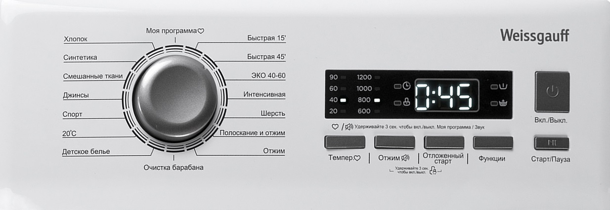 Weissgauff vaskemaskin panel