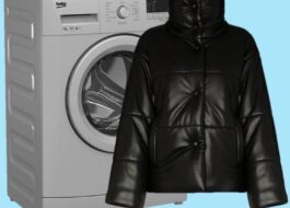 Paghuhugas ng down jacket na gawa sa eco-leather sa washing machine