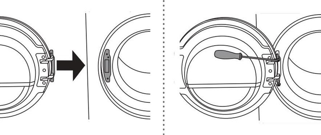 Accrochez la porte du sèche-linge à la charnière et fixez-la avec des vis